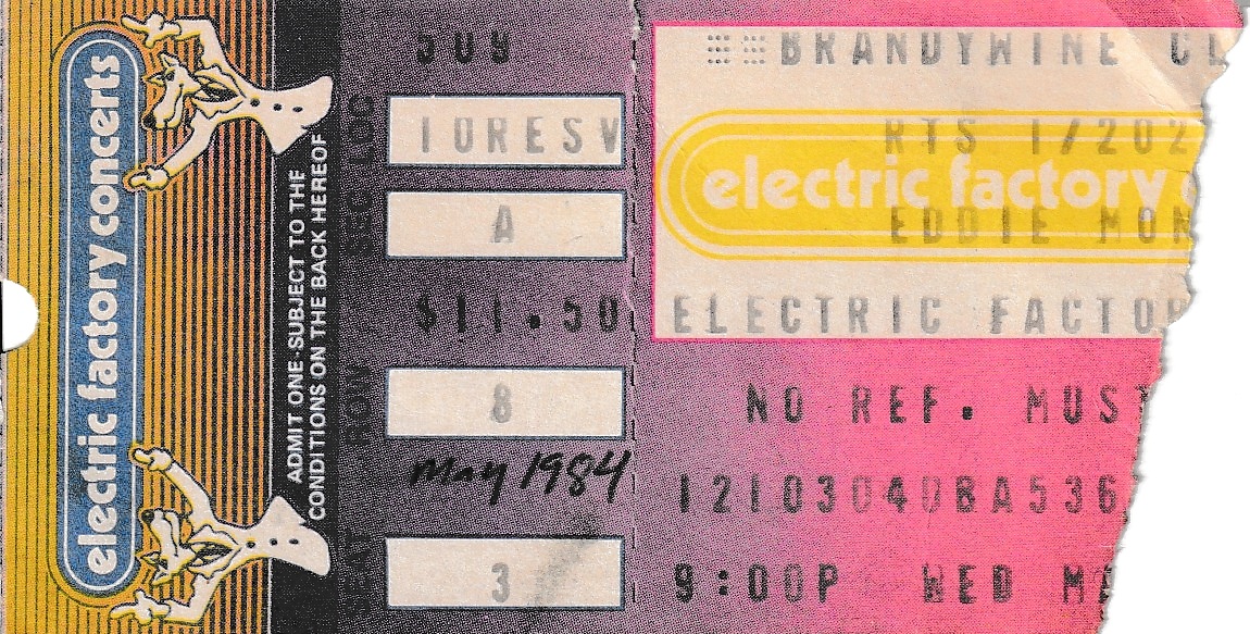 Eddie Money ticket from the Brandywine Club, 1984